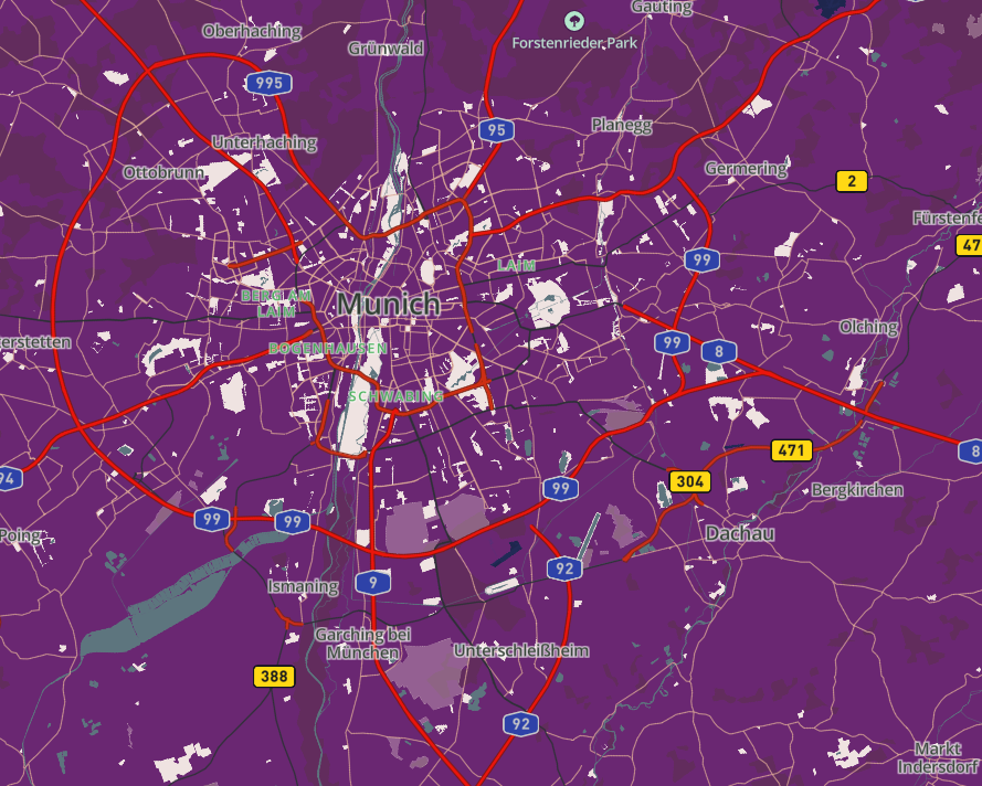 bright overview map view of Munich